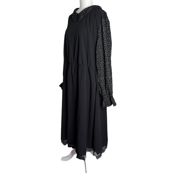 BloomChic Midi Dress Polka Dot Sleeves Size 22 24 Black Elastic Waist Pockets - Picture 4 of 7
